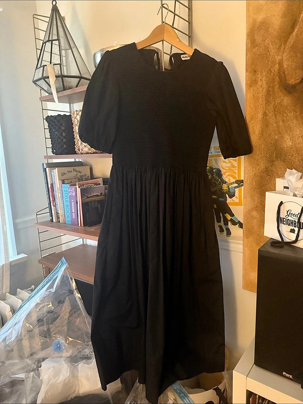 Molly Goddard Rory Dress Black Maxi Puff Sleeve UK 8